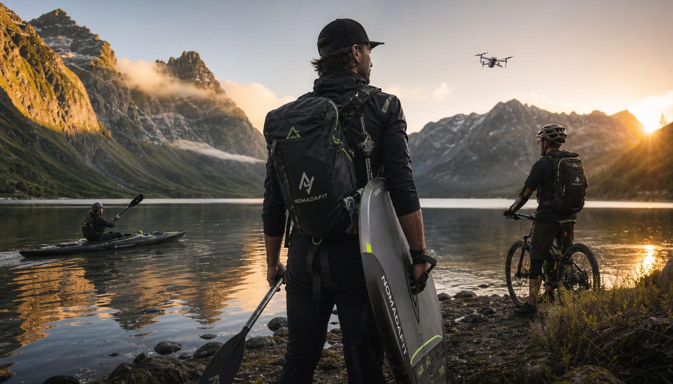 Equipamiento outdoor de aventura: e-bike, kayak hinchable y trekking en ruta real